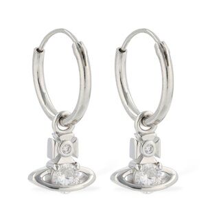 VIVIENNE WESTWOOD NINA SPARK CRYSTAL SATURN HOOP EARRINGS SILVER